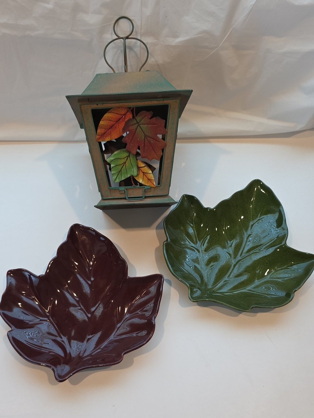 Better Homes And Garden Dessert Leaf Plates And Candle Leaf Lantern
